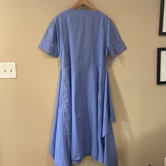 DEVEAUX- Octavia Cotton Poplin Wide Midi Dress In Blue - Picture 8 of 11
